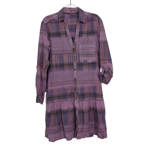 Pilcro Plaid Tangier Mini Shirt Dress Womens Size Large Purple Long Sleeve - Picture 1 of 14